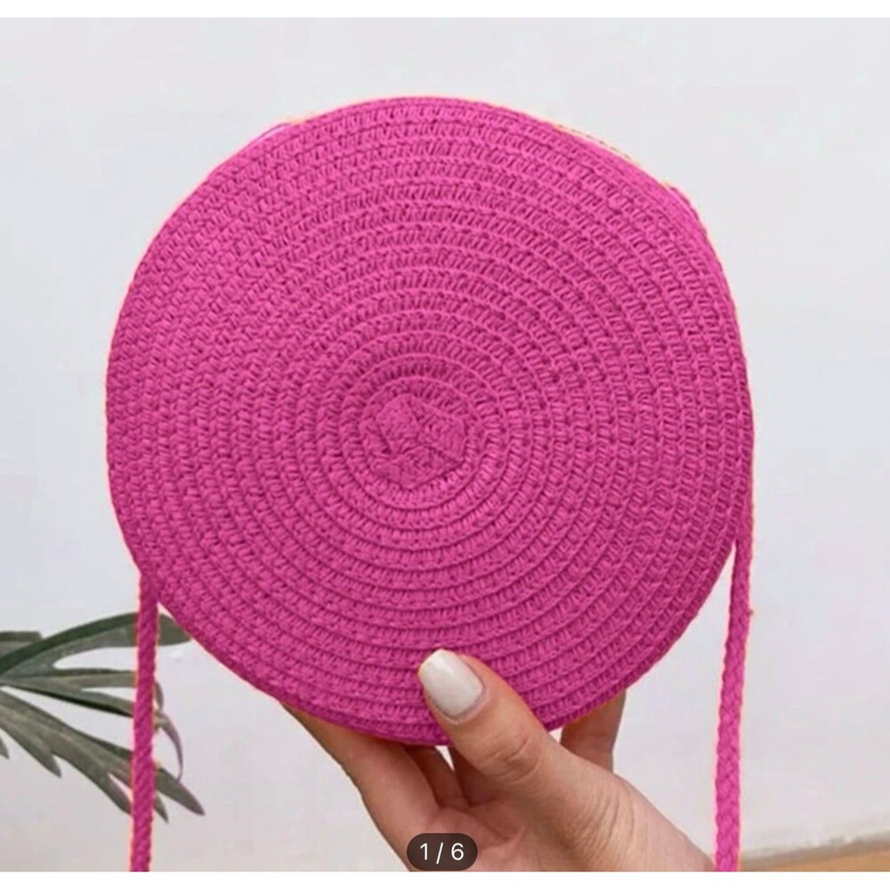Mini Neon Pink Straw Bag purse Barbie pink